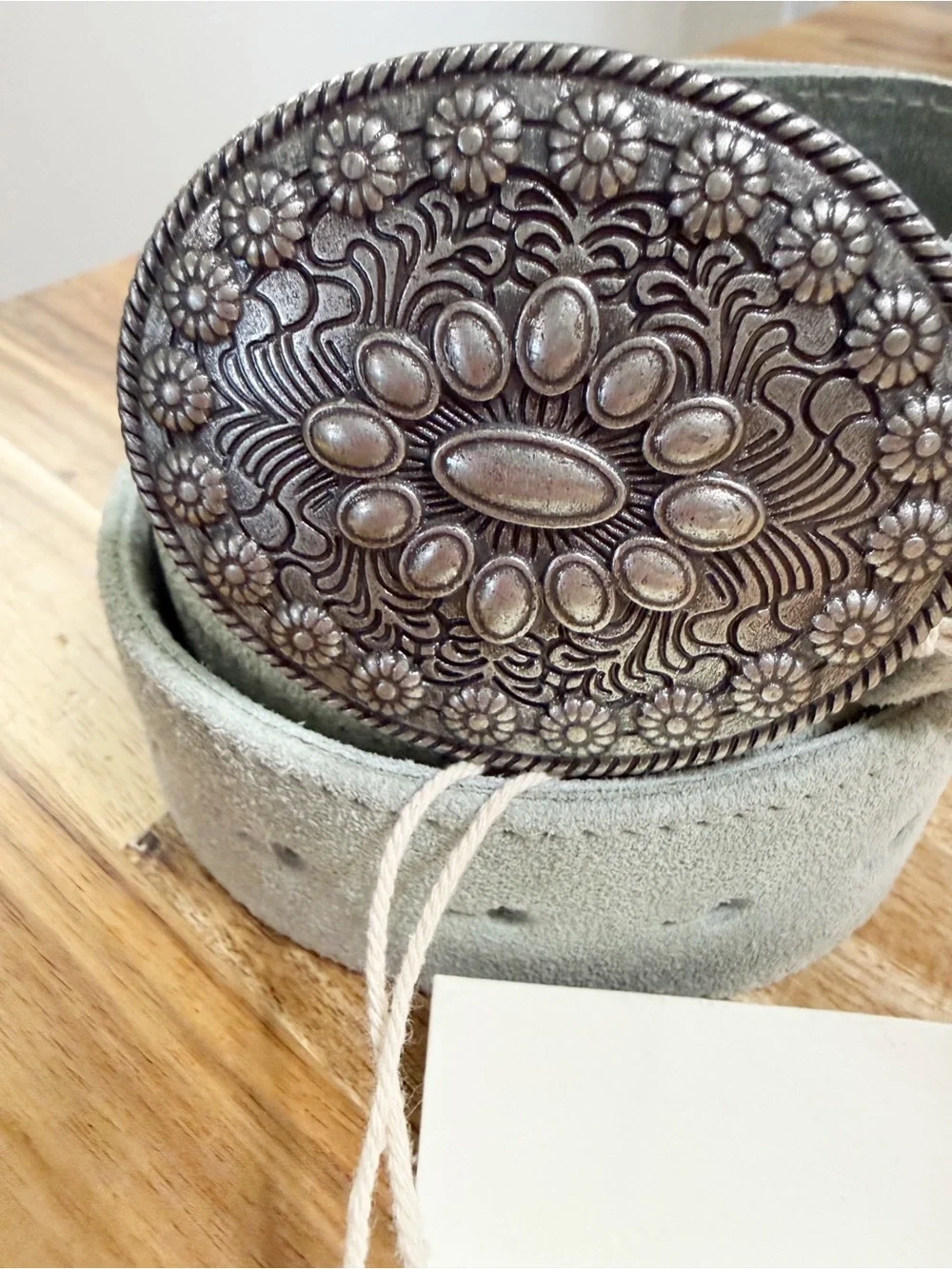 Free People Duchess Concho Belt in Dried Sage Leather Size M/L NEW